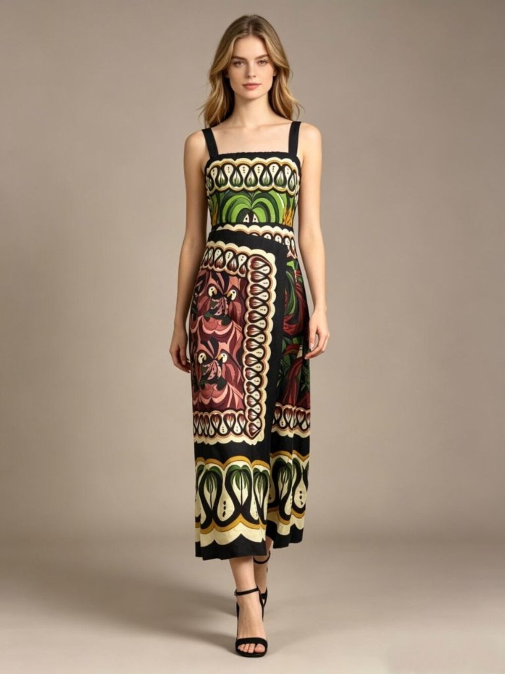 NWOT Farm Rio Multicolor Sleeveless Linen Blend Floral Midi Dress Size XS